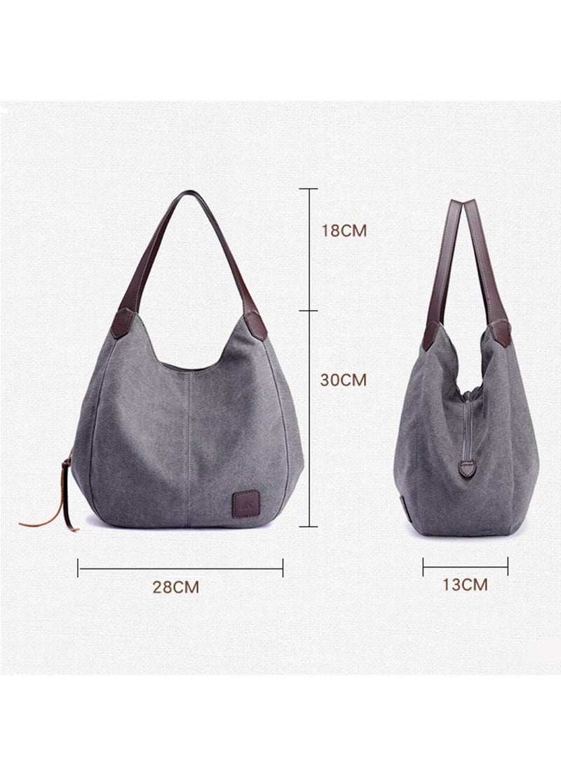SYOSI - Women's Canvas Bag, Multi Pocket Shoulder Bag for Shopping, Travel, Work and Daily Use, Canvas Tote Purse - Image 1