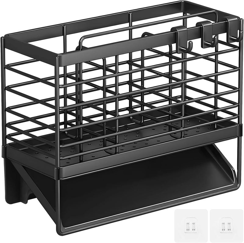 Cutlery Organizer, Black Metal Utensil Holder, Wall Mounted, 3 Compartments, 6.2 X 7.9 In - Image 5