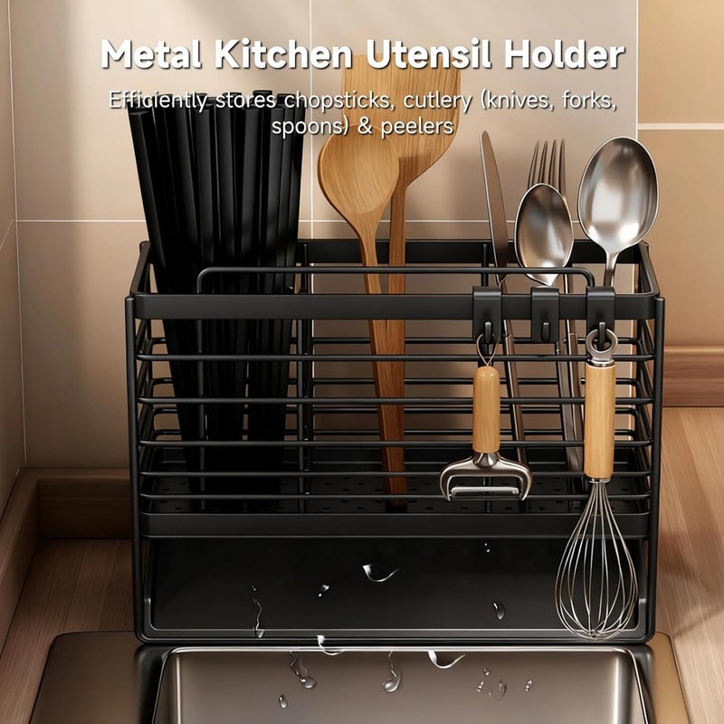 Cutlery Organizer, Black Metal Utensil Holder, Wall Mounted, 3 Compartments, 6.2 X 7.9 In - Image 4