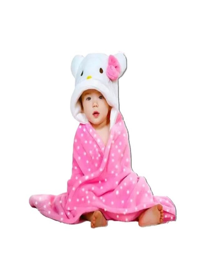 Bumtum Baby Soft Cotton Hooded Bath Towel | Ultra Absorbent | for Newborn, Infant Boys and Girls (Pink Polka Kitty) - Image 1