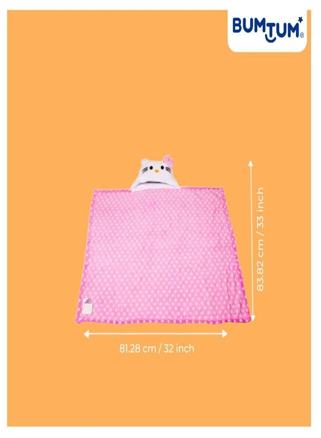 Bumtum Baby Soft Cotton Hooded Bath Towel | Ultra Absorbent | for Newborn, Infant Boys and Girls (Pink Polka Kitty) - Image 3