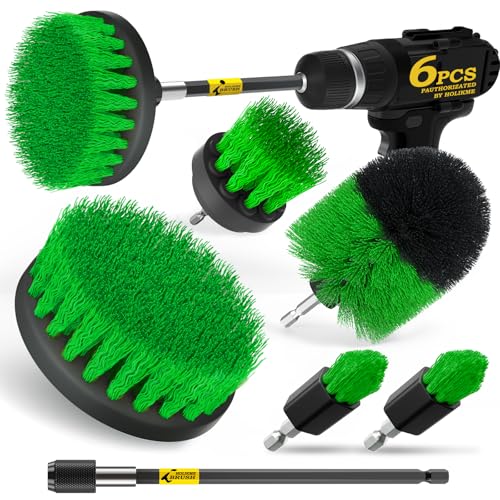 Holikme 6Pack Drill Brush Power Scrubber Cleaning Brush Extended Long Attachment Set All Purpose Drill Scrub Brushes Kit for Grout Floor Tub Shower Tile BathroomScrub Brush Green - Image 1