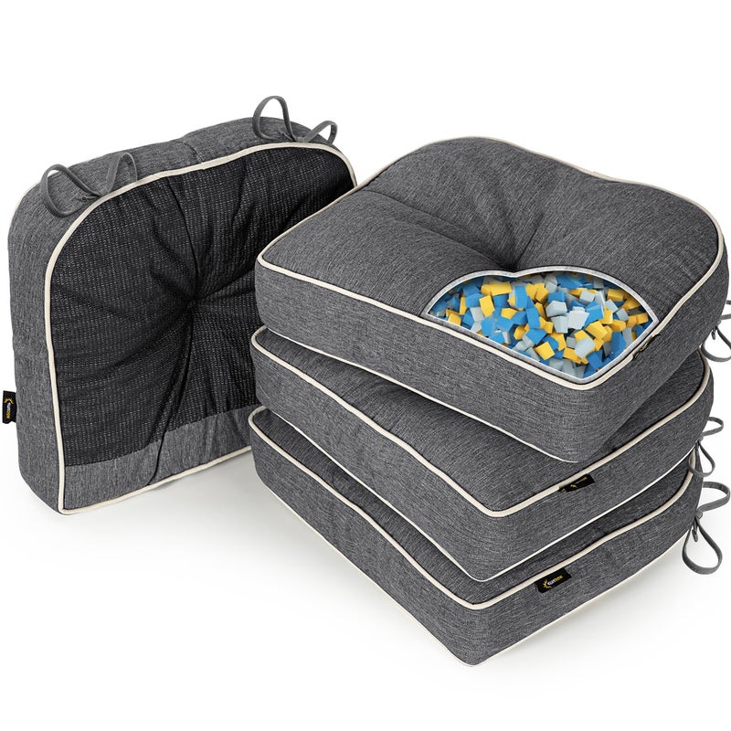 SUNROX LokGrip Non Slip Gel Memory Foam Chair Cushions for Tailbone Pain Relief, Tufted Stain Resistant Thicken Durable Seat Pad Cushion for Kitchen Dining Office 17"x16" Set of 4, Heather Charcoal - Image 1