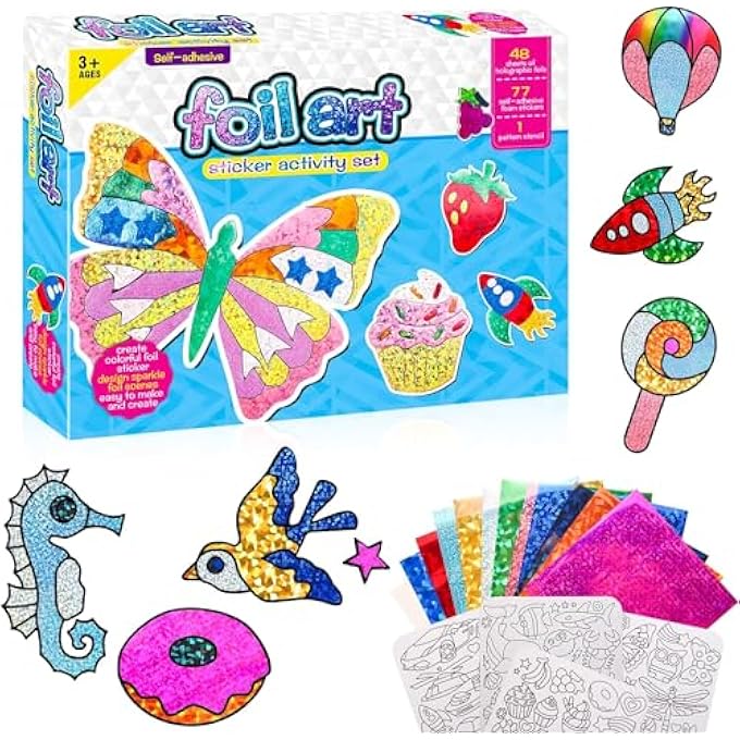 AM ANNA Foil Art Kit for Kids, Foil Fun Craft Kits & Supplies, No Mess Art for Kids, Foil Foam Stickers Art Craft Activity for Kids,DIY Creative Activity for 4+ Year Old Boys Girls - Image 1
