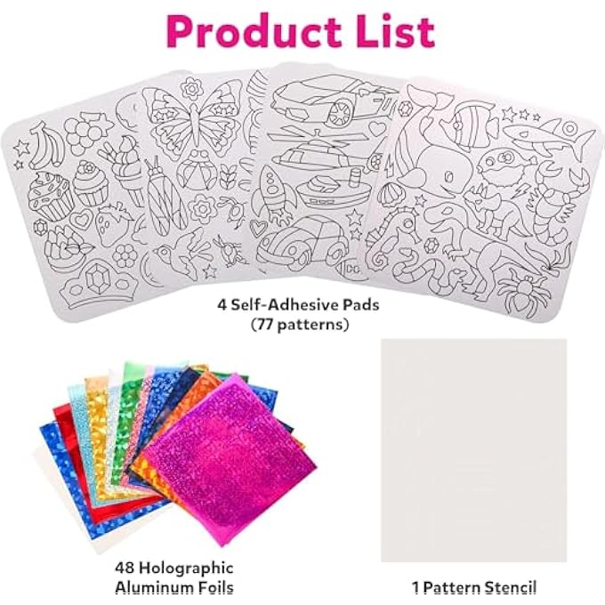 AM ANNA Foil Art Kit for Kids, Foil Fun Craft Kits & Supplies, No Mess Art for Kids, Foil Foam Stickers Art Craft Activity for Kids,DIY Creative Activity for 4+ Year Old Boys Girls - Image 3
