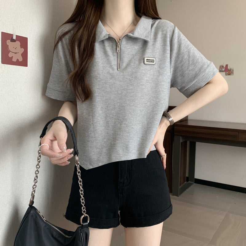Women's Polo Collar Short Sleeve T-shirt, Loose Fit, Cotton Letter Print - Image 4