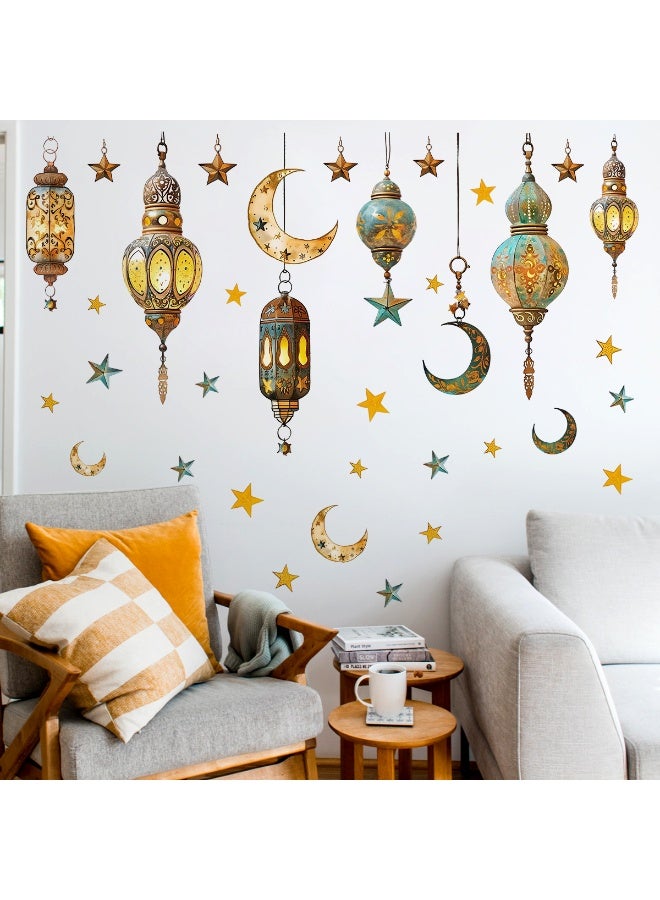 Chielor Ramadan Sticker Wall Decoration, Eid Mubarak Wall Art, Eid Mubarak Ramadan Lantern Moon Star Window Decor for Home Living Room Bedroom Decorations Ramadan Wall Clings - Image 1
