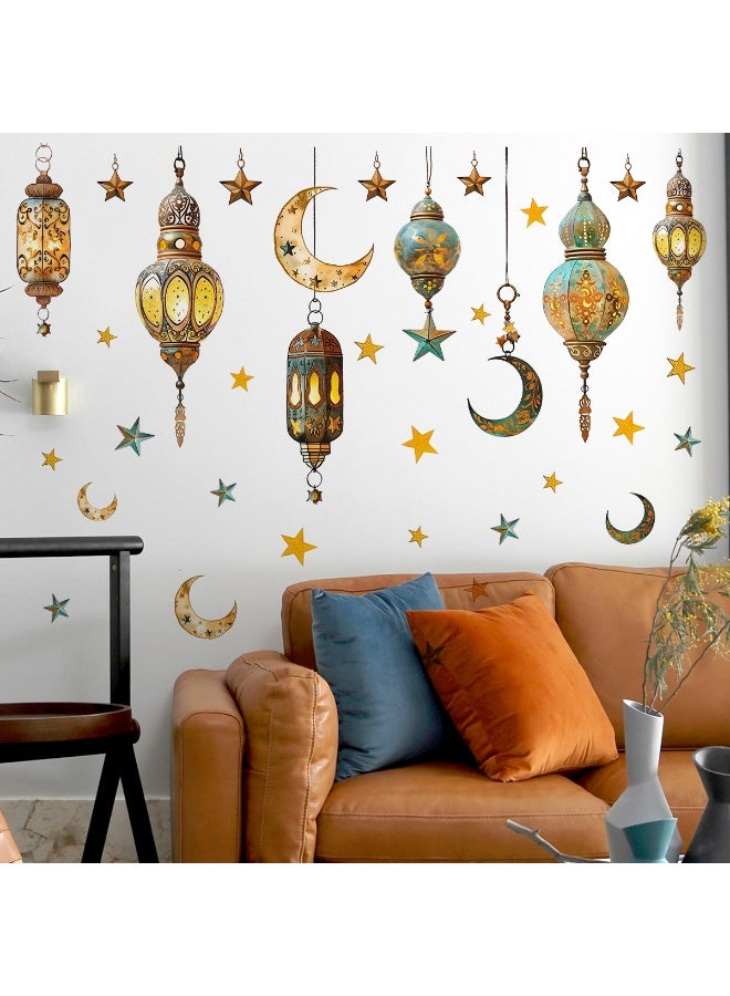Chielor Ramadan Sticker Wall Decoration, Eid Mubarak Wall Art, Eid Mubarak Ramadan Lantern Moon Star Window Decor for Home Living Room Bedroom Decorations Ramadan Wall Clings - Image 3