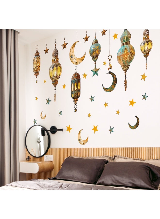 Chielor Ramadan Sticker Wall Decoration, Eid Mubarak Wall Art, Eid Mubarak Ramadan Lantern Moon Star Window Decor for Home Living Room Bedroom Decorations Ramadan Wall Clings - Image 4