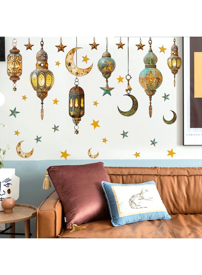 Chielor Ramadan Sticker Wall Decoration, Eid Mubarak Wall Art, Eid Mubarak Ramadan Lantern Moon Star Window Decor for Home Living Room Bedroom Decorations Ramadan Wall Clings - Image 2