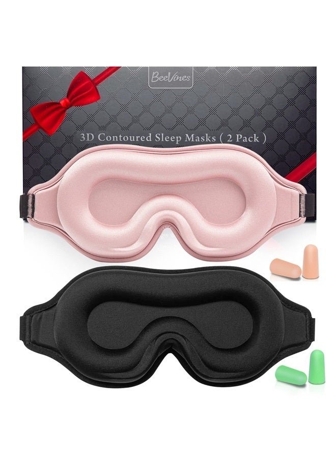 BeeVines Eye Mask for Sleeping, 2 Pack 3D Contoured Sleep Eye Mask with Adjustable Strap, BeeVines Molded Night Eye Sleep Mask for Lash Extensions, Eye Shade Cover for Traveling Yoga Nap - Image 1