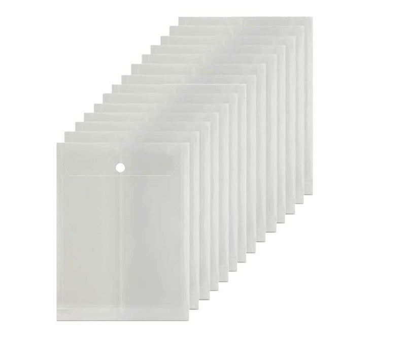 CAMPIO Pack of 10 A4/Legal Top Opening Document File Bag, Transparent Envelope Holder Storage Case, Snap Button Organizer, My Clear Plastic Container White - Image 1