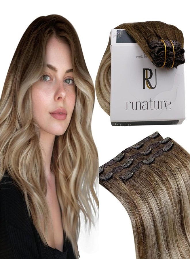 RUNATURE Clip in Hair Extensions Human Hair Balayage Clip in Human Hair Extensions for Women Soft Remy Natural Hair Straight 20 Inch 50g 3pcs #3/8/22 Walnut Brown to Blonde Balayage - Image 1