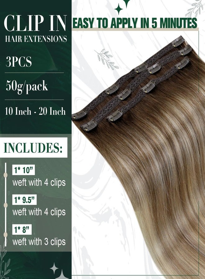 RUNATURE Clip in Hair Extensions Human Hair Balayage Clip in Human Hair Extensions for Women Soft Remy Natural Hair Straight 20 Inch 50g 3pcs #3/8/22 Walnut Brown to Blonde Balayage - Image 3