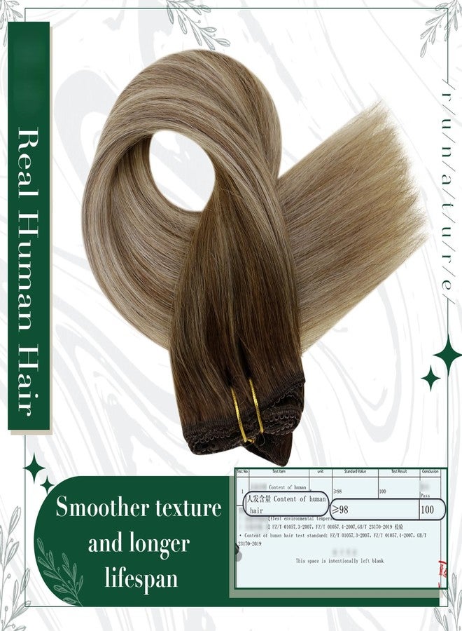 RUNATURE Clip in Hair Extensions Human Hair Balayage Clip in Human Hair Extensions for Women Soft Remy Natural Hair Straight 20 Inch 50g 3pcs #3/8/22 Walnut Brown to Blonde Balayage - Image 4