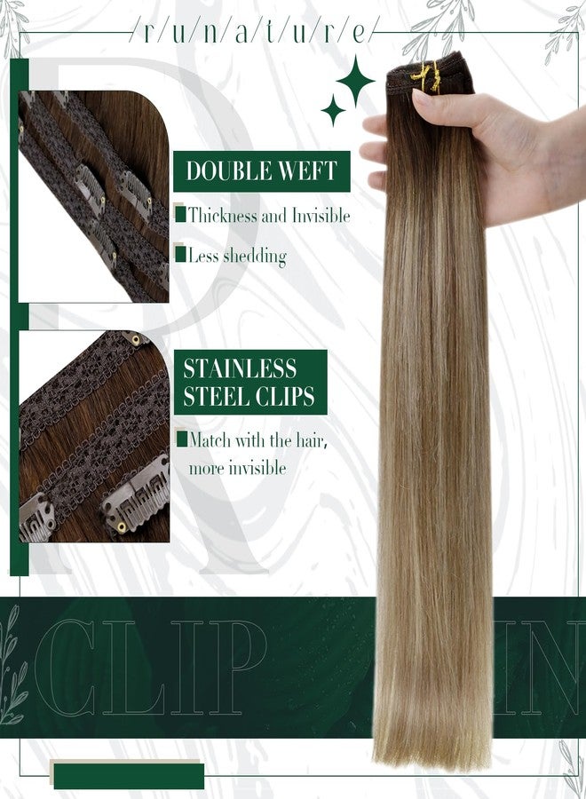RUNATURE Clip in Hair Extensions Human Hair Balayage Clip in Human Hair Extensions for Women Soft Remy Natural Hair Straight 20 Inch 50g 3pcs #3/8/22 Walnut Brown to Blonde Balayage - Image 2