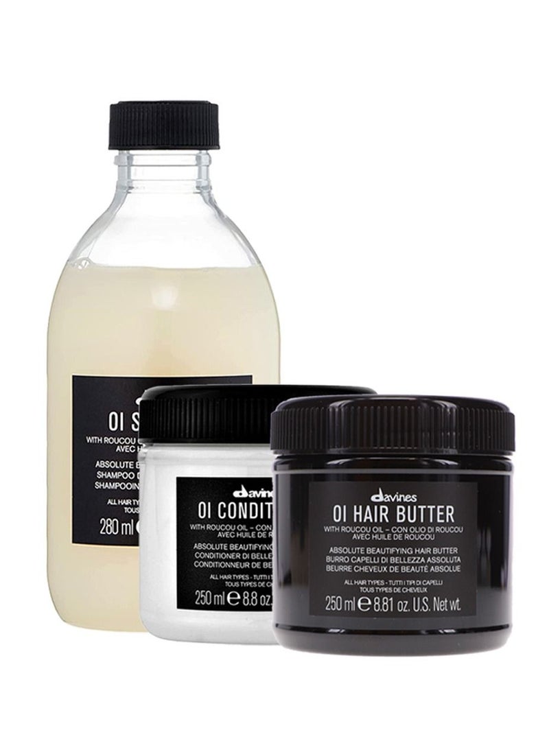 Davines OI Shampoo 280 ml, OI Conditioner 250 ml & Oi Hair Butter 250 ml  - Image 1