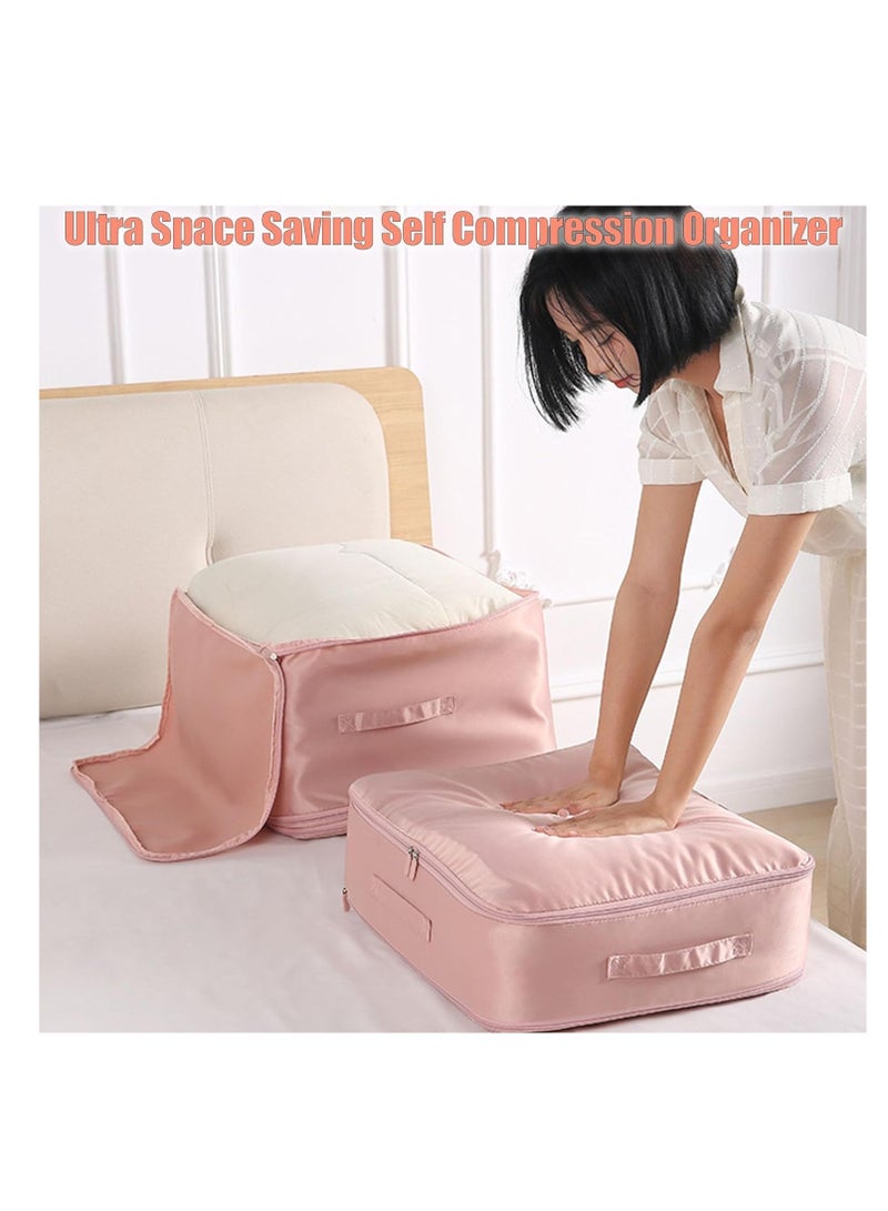 KASTWAVE Ultra Space Saving Self Compression Organizer, Moving Bags Heavy Duty Extra Large, College Moving Bags Heavy Duty, Self Compression Moving Organizer Bags for Clothes, Mattress, Blanket, Duvets, Pink - Image 5