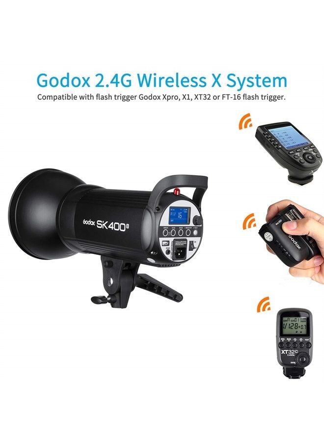 Godox Godox SK400II Studio Strobe 400W, 2.4G Wireless X System GN65 5600K Monolight with Bowens Mount 150W Modeling Lamp, Outstanding Output Stability, Anti-Preflash