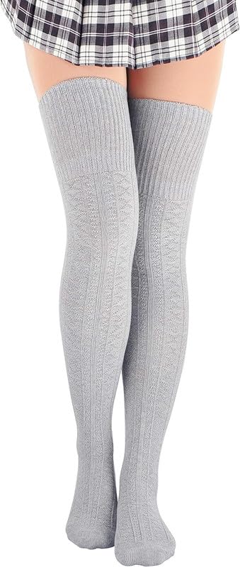 WKLOUYHE Thigh High Socks for Women Cotton Over the Knee Stockings Leg Warmers_Free Size(Light Grey,Pack Of 01) - Image 1