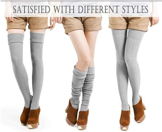 WKLOUYHE Thigh High Socks for Women Cotton Over the Knee Stockings Leg Warmers_Free Size(Light Grey,Pack Of 01) - Image 3