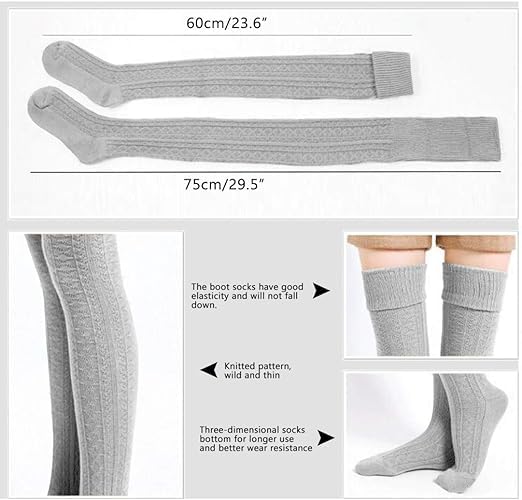 WKLOUYHE Thigh High Socks for Women Cotton Over the Knee Stockings Leg Warmers_Free Size(Light Grey,Pack Of 01) - Image 4