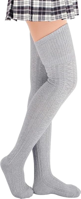 WKLOUYHE Thigh High Socks for Women Cotton Over the Knee Stockings Leg Warmers_Free Size(Light Grey,Pack Of 01) - Image 2