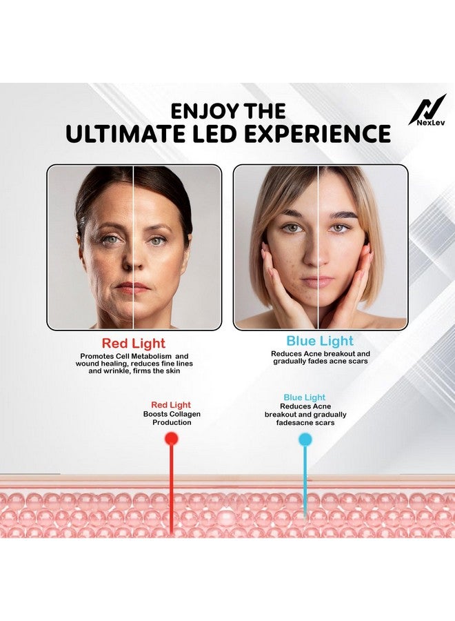 Nexlev Skin Scrubber|Red & Blue LED Therapy|Ultrasonic, EMS & Ionic Modes|Blackheads & Acne Control, Deep Cleansing, Skin Lifting|Dermatologist Approved|2 Silicone Cleaner Caps|Type C|Elixir Pro LE-03 - Image 5