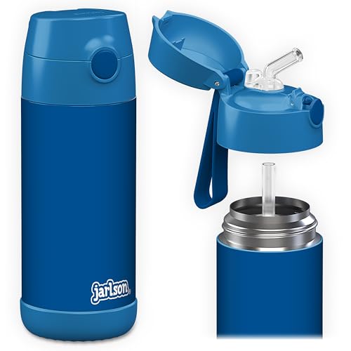 Jarlson® Kids Water Bottle CHARLI [12OZ] - Stainless Steel Thermo Bottle with Straw - Insulated, Spill Proof Waterbottle for School & Sports - Thermo Tumbler for Boys & Girls (Blue) - Image 1