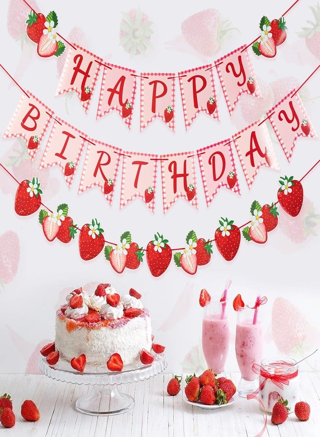 Paper Jazz Strawberry Hanging Banner Decorations，Red Fruit Banners Happy Birthday, Red Berry First Birthday Party Supplies for Baby Shower and Theme 1st Birthday,Strawberry Themed Party Favors. - Image 4