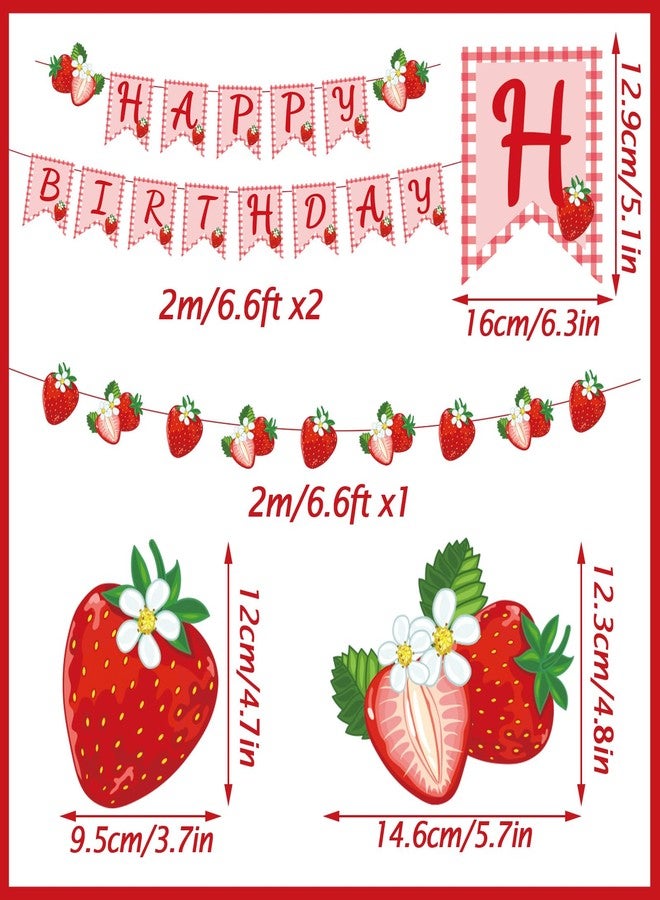 Paper Jazz Strawberry Hanging Banner Decorations，Red Fruit Banners Happy Birthday, Red Berry First Birthday Party Supplies for Baby Shower and Theme 1st Birthday,Strawberry Themed Party Favors. - Image 2