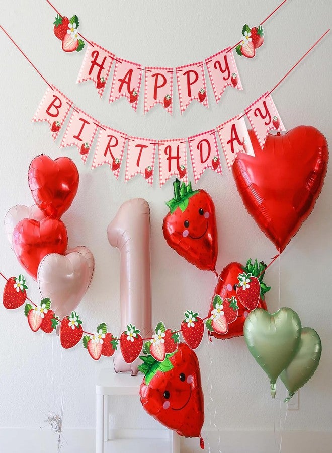Paper Jazz Strawberry Hanging Banner Decorations，Red Fruit Banners Happy Birthday, Red Berry First Birthday Party Supplies for Baby Shower and Theme 1st Birthday,Strawberry Themed Party Favors. - Image 5