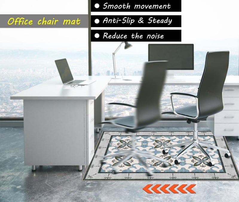 SAIKOOWA Chair Mat for Hardwood Floor,48"*36" Under Desk Mat for Rolling Computer Chair &Low Pile Carpet Floor,Anti-Slip Floor Protector for Home Office Blue Flowers ï»¿ - Image 4