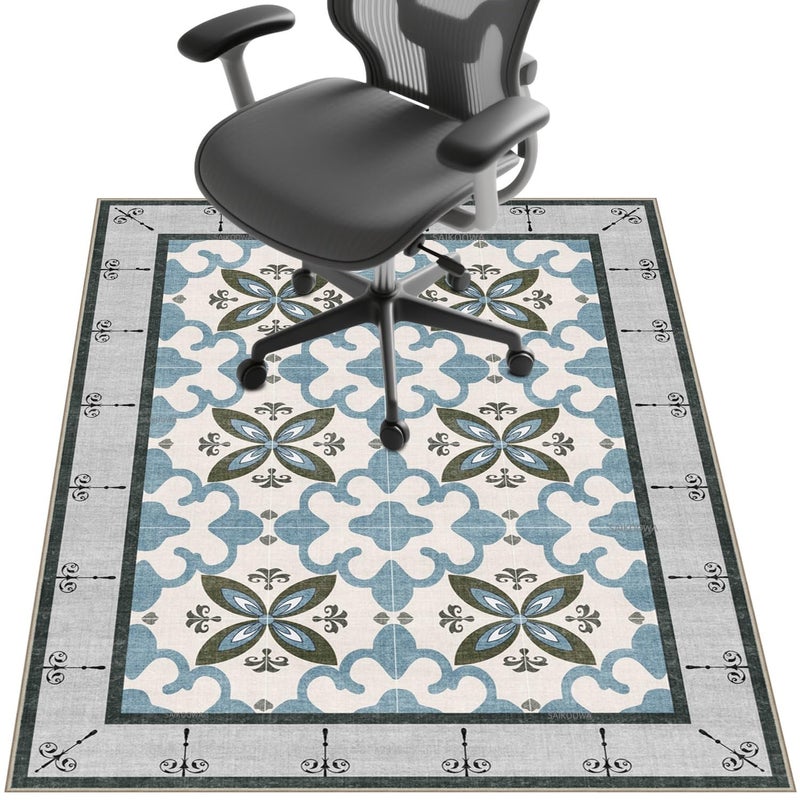 SAIKOOWA Chair Mat for Hardwood Floor,48"*36" Under Desk Mat for Rolling Computer Chair &Low Pile Carpet Floor,Anti-Slip Floor Protector for Home Office Blue Flowers ï»¿ - Image 1