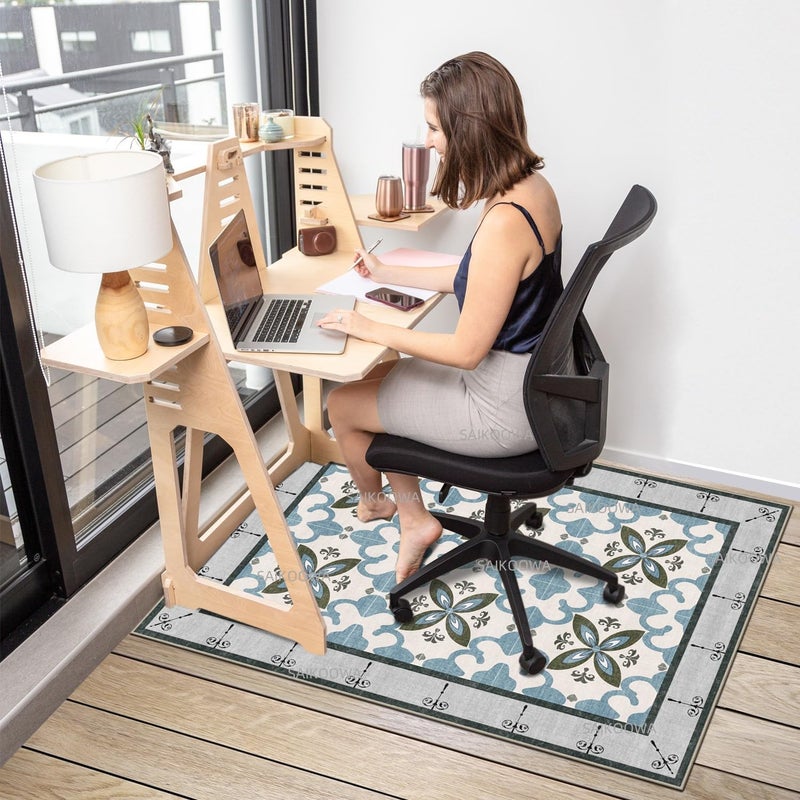 SAIKOOWA Chair Mat for Hardwood Floor,48"*36" Under Desk Mat for Rolling Computer Chair &Low Pile Carpet Floor,Anti-Slip Floor Protector for Home Office Blue Flowers ï»¿ - Image 2