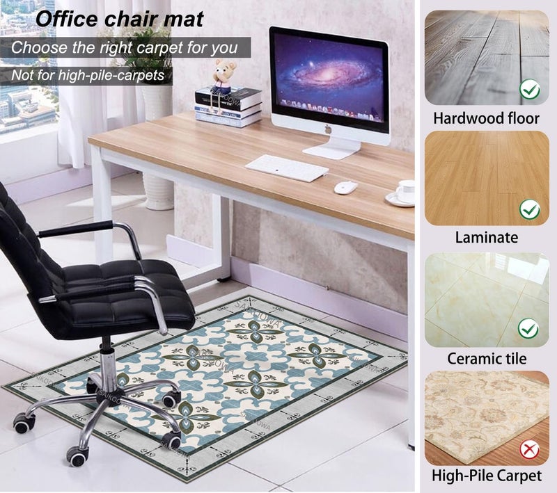 SAIKOOWA Chair Mat for Hardwood Floor,48"*36" Under Desk Mat for Rolling Computer Chair &Low Pile Carpet Floor,Anti-Slip Floor Protector for Home Office Blue Flowers ï»¿ - Image 3