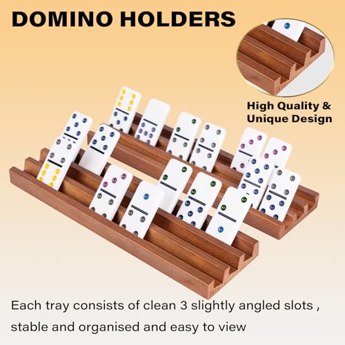 WodGod Wooden Domino Racks Set of 8 Wood Domino Tiles Trays Domino Holders Organizer for Mexican Train and Other Domino GamesDominos NOT Included - Image 5