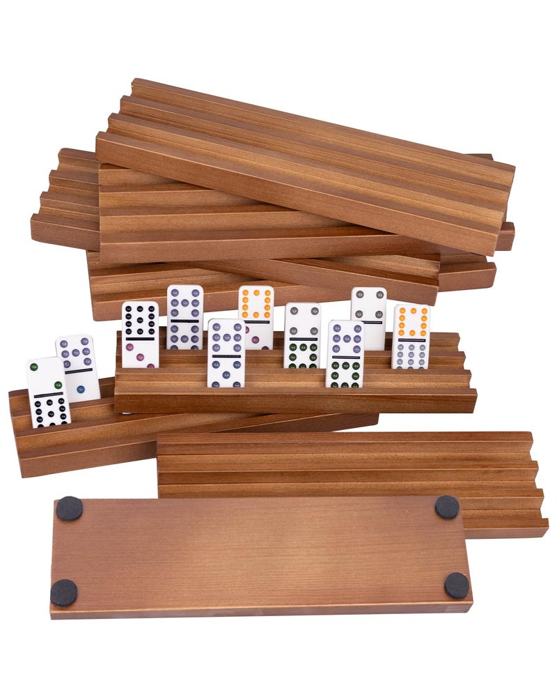 WodGod Wooden Domino Racks Set of 8 Wood Domino Tiles Trays Domino Holders Organizer for Mexican Train and Other Domino GamesDominos NOT Included - Image 3