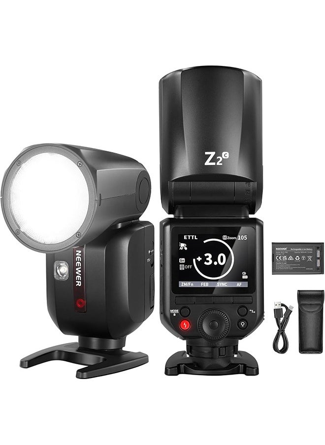 Neewer - NEEWER Z2-C 2.4G TTL Round Head Flash Speedlite Compatible with Canon Cameras, 76Ws 1/8000s HSS with Diffuser, 2 Modeling Lamps, Upgraded UI, TTL/M Toggle Key, 3000mAh Battery, 600 Full Power Flash - Image 1