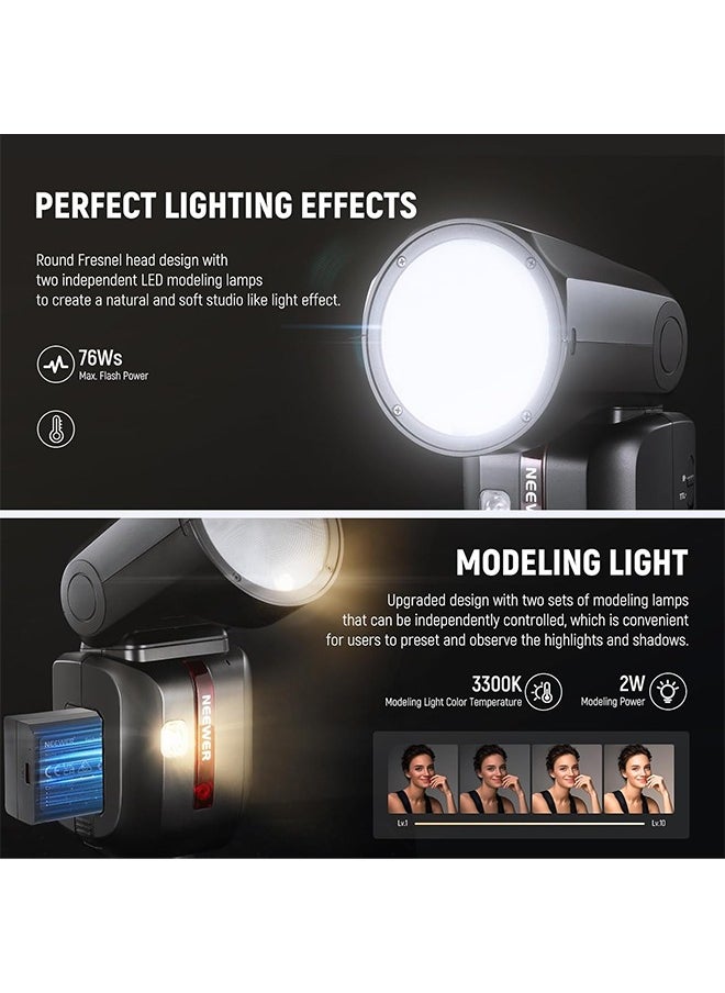 Neewer - NEEWER Z2-C 2.4G TTL Round Head Flash Speedlite Compatible with Canon Cameras, 76Ws 1/8000s HSS with Diffuser, 2 Modeling Lamps, Upgraded UI, TTL/M Toggle Key, 3000mAh Battery, 600 Full Power Flash - Image 1