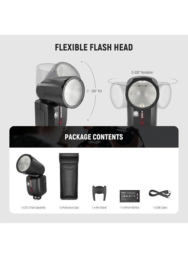 Neewer - NEEWER Z2-C 2.4G TTL Round Head Flash Speedlite Compatible with Canon Cameras, 76Ws 1/8000s HSS with Diffuser, 2 Modeling Lamps, Upgraded UI, TTL/M Toggle Key, 3000mAh Battery, 600 Full Power Flash - Image 1