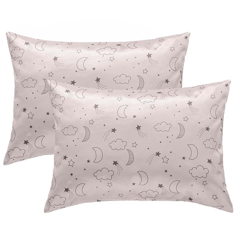 Winmany 2 Pack Toddler Pillow Cases Baby Silk Satin Pillowcases 49 x 36cm Cot Bed Envelope Pillow Cover Kids Soft Travel Pillow Pair Cases for Boys Girls Machine Washable Beige Cloud Moon - Image 2