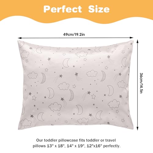 Winmany 2 Pack Toddler Pillow Cases Baby Silk Satin Pillowcases 49 x 36cm Cot Bed Envelope Pillow Cover Kids Soft Travel Pillow Pair Cases for Boys Girls Machine Washable Beige Cloud Moon - Image 3