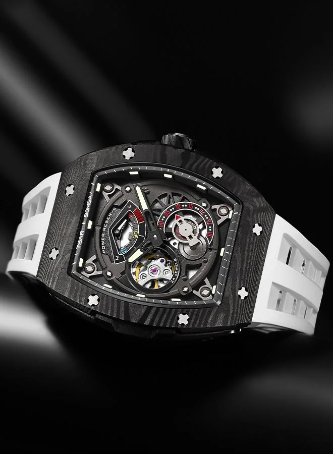 TSAR BOMBA Elemental Series 45.5mm Automatic Men's Watch with White Premium Rubber Strap