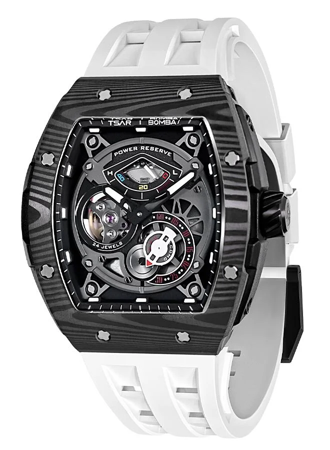 TSAR BOMBA Elemental Series 45.5mm Automatic Men's Watch with White Premium Rubber Strap
