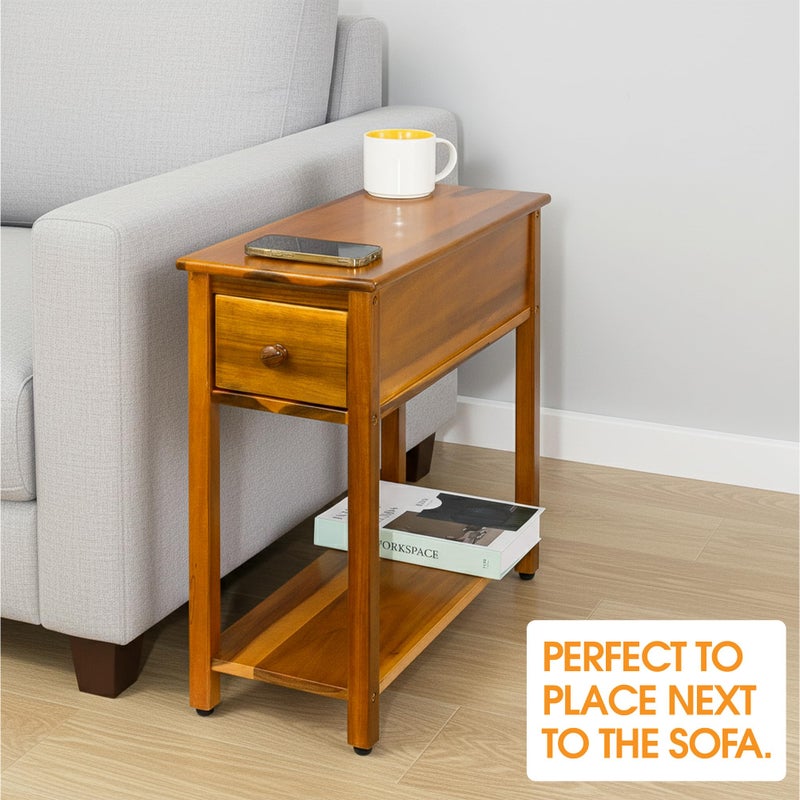 ENKEZI Narrow End Table with Drawer and Shelf â€“ Slim Side Table for Small Spaces, Nightstand for Bedroom or Living Room, Small Bedside Table (Top Drawer) - Image 2