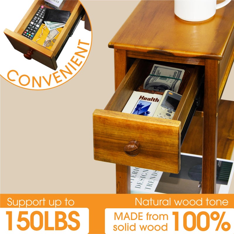 ENKEZI Narrow End Table with Drawer and Shelf â€“ Slim Side Table for Small Spaces, Nightstand for Bedroom or Living Room, Small Bedside Table (Top Drawer) - Image 4