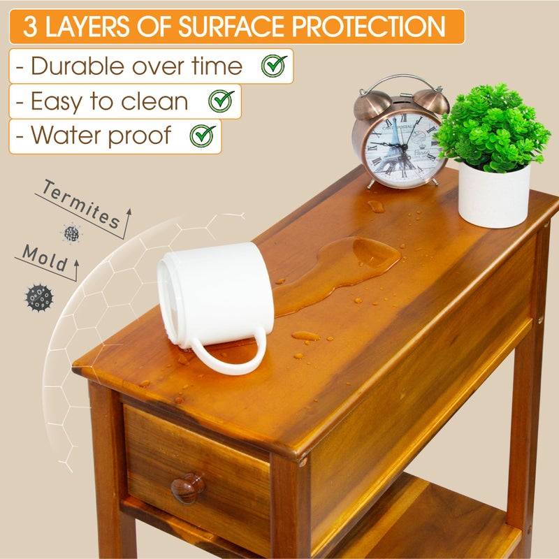 ENKEZI Narrow End Table with Drawer and Shelf â€“ Slim Side Table for Small Spaces, Nightstand for Bedroom or Living Room, Small Bedside Table (Top Drawer) - Image 5