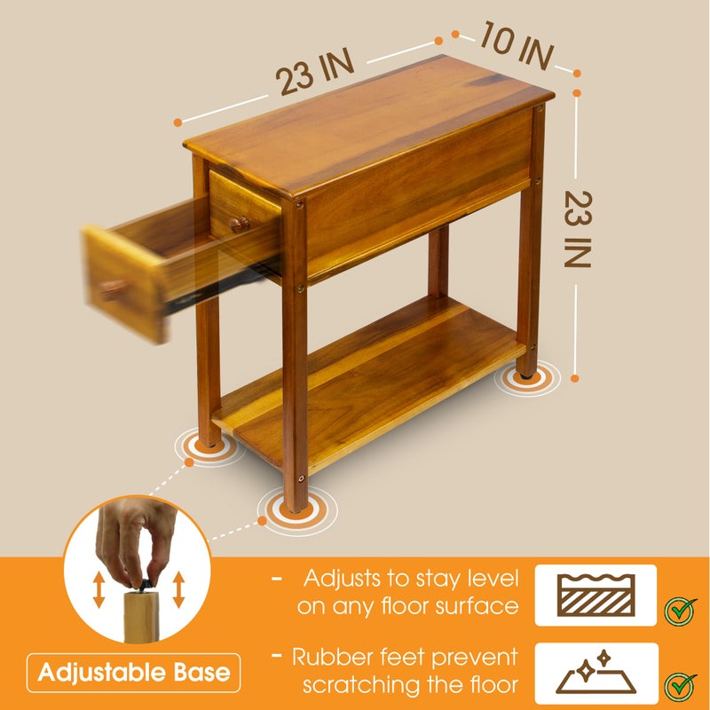 ENKEZI Narrow End Table with Drawer and Shelf â€“ Slim Side Table for Small Spaces, Nightstand for Bedroom or Living Room, Small Bedside Table (Top Drawer) - Image 3
