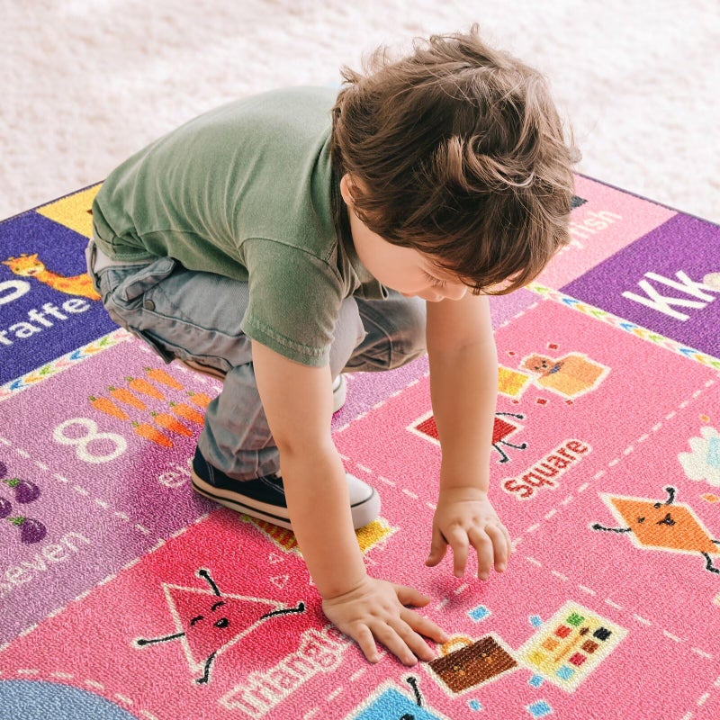 Macgace ABC Kids Rug for Playroom, 3x5 Pink Purple Washable Classroom Area Rugs, Toddler Educational Play Mat with Alphabet Numbers Seasons Shapes, Learning Fun for Preschool Children - Image 5